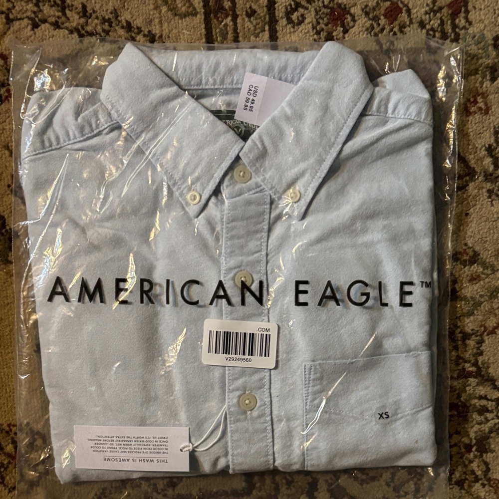 American Eagle Outfitters Men's Sky Blue Button Down Shirt